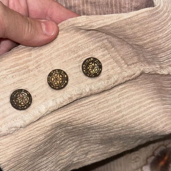 Y2K AZIZ Brown Tan Embroidered Corduroy Crop Jacket Coat women's size Medium - Picture 7 of 9